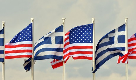Greek Us Flags Eleftherios Venizelos Airport Editorial Stock Photo
