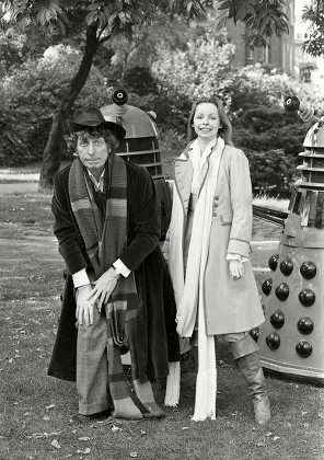 Photo Call for BBC TV Series 'Doctor Who', featuring Tom Baker, as the Fourth Doctor, and Lalla Ward, as Romana, taken at Japanese Garden at Hammersmith Park, next to BBC Television Centre, White City, West London UK - 1979