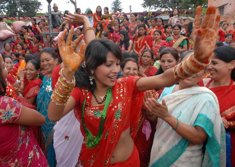 Nepalese Women Wearing Red Attire Dance Editorial Stock Photo - Stock ...