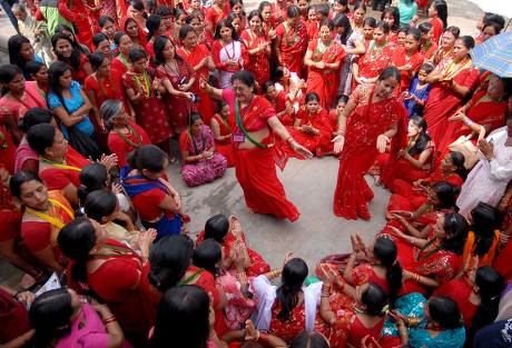 Nepalese Women Wearing Red Attire Dance Editorial Stock Photo - Stock ...