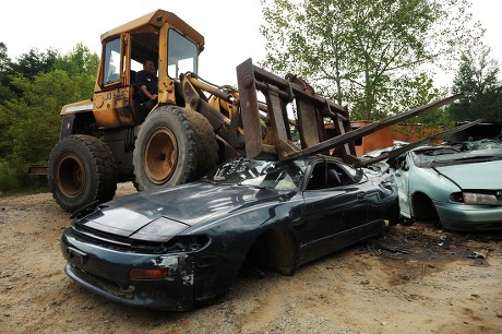 Loader Operator Uses Forklift Crush Clunker Editorial Stock Photo ...