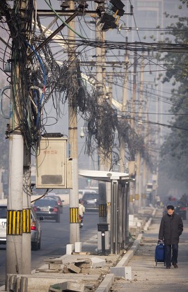 Overloaded Utility Poles Newly Resurfaced Roads Editorial Stock Photo