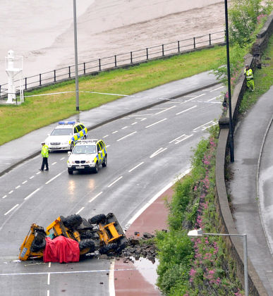 Digger Crashes Through Wall Lands 60 Editorial Stock Photo Stock