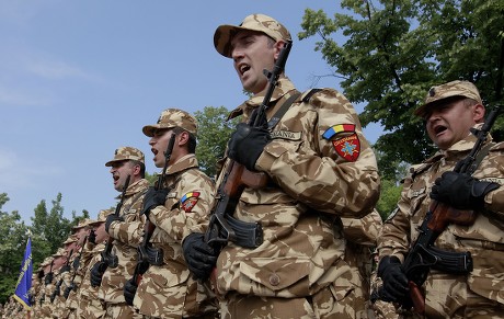 Romanian Soldiers Salute Their Commander By Editorial Stock Photo ...