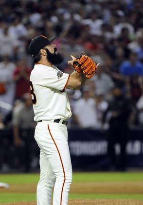 National League Pitcher Brian Wilson Reacts Editorial Stock Photo