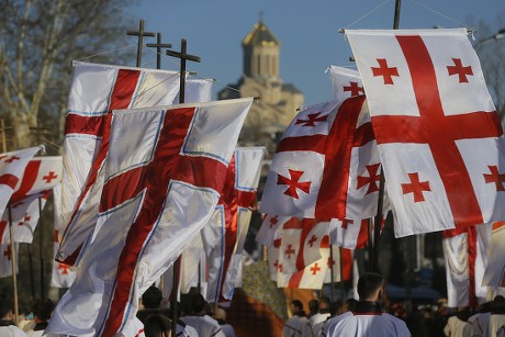 Young Men Carry Georgian National Flags Editorial Stock Photo - Stock ...