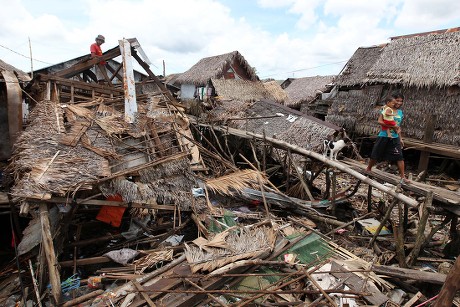 Filipino Works On His Damaged House Editorial Stock Photo - Stock Image ...