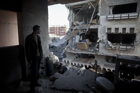 Palestinian Man Looks Building Destroyed By Editorial Stock Photo ...