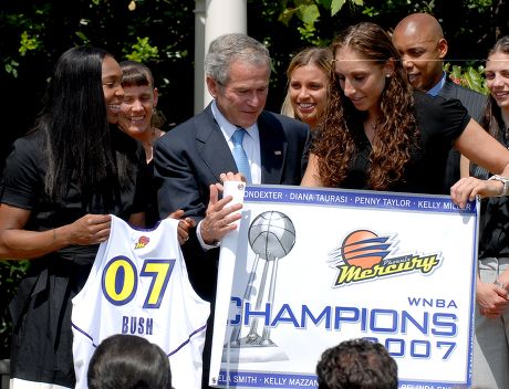 George W Bush with basketball champions, the Phoenix Mercury during a photo call in the East Garden at the White House, Washington DC, America - 23 Jun 2008