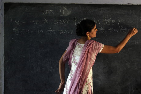 Indian Teacher Veerpal Kaur Writes On Editorial Stock Photo - Stock