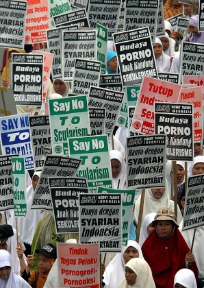 Indonesian Muslims Hold Placards During Rally Editorial Stock Photo