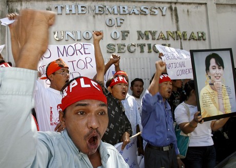 Myanmar Prodemocracy Activists Shout Slogans They Editorial Stock Photo ...