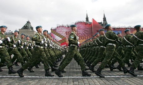 Russian Soldiers March Lockstep During Military Editorial Stock Photo 