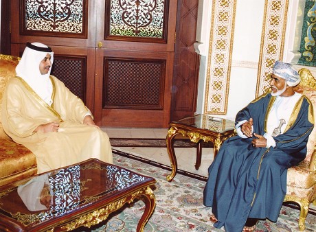 Sultan Qaboos Bin Said the Sultan of Oman (r) Receives Sheikh Hamdan Bin Zayed Al-nahyan Uae Deputy Prime Minister and Minister of State For Foreign Affairs (l) in Muscat On Tuesday 27 September 2005
