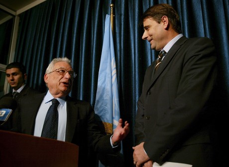 Greek Foreign Minister Petros Molyviatis L Editorial Stock Photo