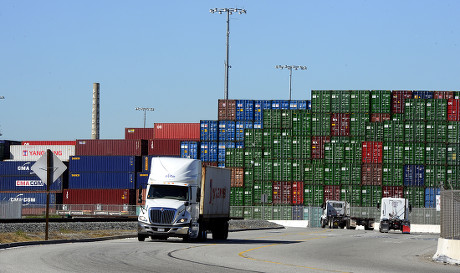 Trucks Passes By Containers Cargo Ships Editorial Stock Photo - Stock ...