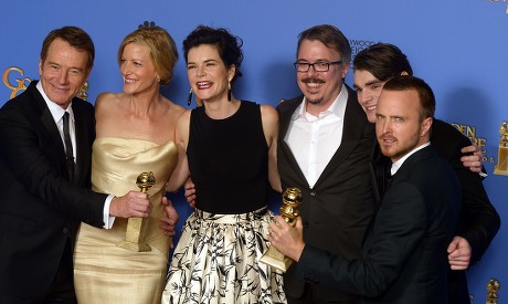 The Cast of the Tv Series 'Breaking Bad' Actors Bryan Cranston Anna Gunn and Betsy Brandt Writer-producer Vince Gilligan Actors R J Mitte and Aaron Paul Pose with Their Golden Globe For Best Television Series - Drama in the Press Room at the 71st Annual Golden Globe Awards at the Beverly Hilton in Beverly Hills California Usa 12 January 2014 United States Los Angeles