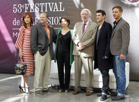 (l-r) Italian Actress Gabriela Pession Us Producers Edward Allen Bernero and Rola Bauer Us Actor Donald Sutherland French Actor and Singer Marc Lavoine and German Actor Tom Wlaschiha of the Tv Series 'Crossing Lines' Pose During a Photocall at the Monte Carlo Television Festival in Monaco 10 June 2013 the Festival Runs From 09 to 13 June Monaco Monte Carlo