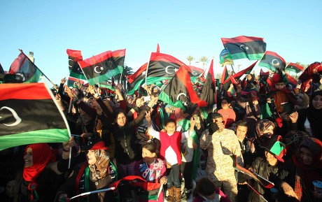 Libyans Wave National Flags They Celebrate Editorial Stock Photo ...