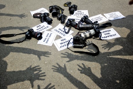 Indian Photojournalists Lay Their Cameras On Editorial Stock Photo
