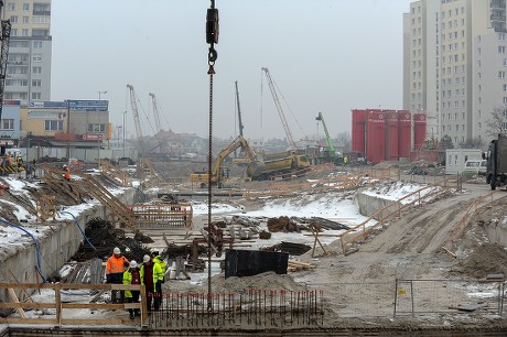 Workers Construction Site New Trocka Station Editorial Stock Photo