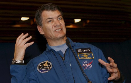 Space Shuttle Discovery Crew Member Italian Paolo Angelo Nespoli of European Space Agency (esa) Talks During a Press Conference at the Casa De Narino House of Colombian Government After a Meeting with President Alvaro Uribe Velez in Bogota Colombia 04 March 2008 Nespoli and His Colleagues George D Zamka Whose Mother is Colombian Us Stephanie D Wilson and Us Douglas H Wheelock Came As Part of a Visit to the Country in Which They Will Give Conferences in Several Cities About Their Experience Working in the Space Colombia Bogota