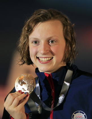 Katie Ledecky Us Pose On Podium Editorial Stock Photo - Stock Image ...