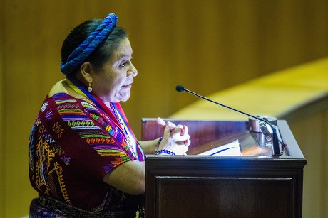 Nobel Peace Prize Winner 1992 Guatemalean Native Activist Rigoberta Mench· Speaks During an Act Due to the Commemoration of the International Day of the Elimination of Violence Against Women in Caracas Venezuela 26 November 2013 where She Received a Decoration For Her Fight For Gender Equality Given by the Venezuelan Supreme Tribunal of Justice (tsj) Venezuela Caracas