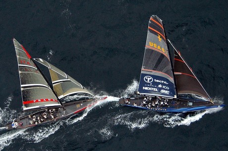 Catamaran New Zealand Racing In Louis Vuitton Cup Stock Photo