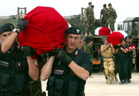 Italian Soldiers Carry Coffins Containing Bodies Editorial Stock