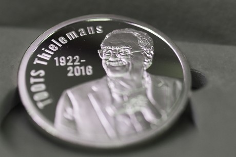 Toots Thielemans commemorative coin, Brussels, Belgium - 30 Jan 2017