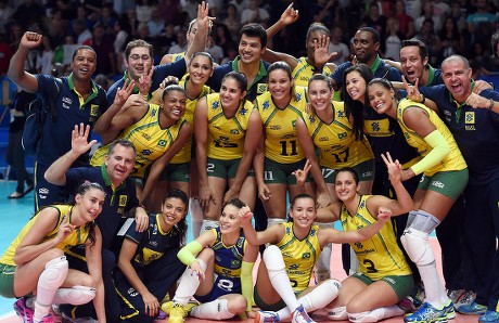 Brazils Players React After Winning Volleyball Editorial Stock Photo ...