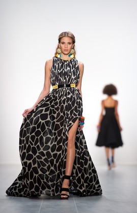 A Model Presents a Creation From the Spring/summer 2015 Collection by Greek Designer Dimitrios Panagiotopoulos For His Label Dimitri at the Mercedes-benzáfashion Week in Berlin ágermany 10 July 2014 the Event Runs From 08 to 11 July Germany Berlin