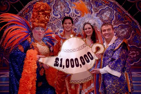 Bradley Walsh and Eric Potts celebrate £1,000,000 in ticket sales for the pantomime 'Aladdin' at the Ambassadors Theatre in Woking, Britain - 06 Dec 2008