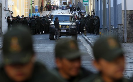 Bolivian Policemen Set Barricade Around Forensic Editorial Stock Photo ...