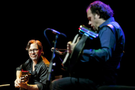 Us Jazz Guitarist Al Di Meola (l) Performs Onstage with Accordinist Fausto Beccalossi (r) at the Budapest Congress Center in Budapest Hungary 03 November 2011 the Concert was Part of Meola's World Sinfonia Tour Hungary Budapest