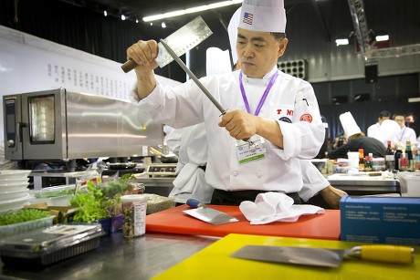Member Chefs Team Sharpening His Knife Editorial Stock Photo - Stock