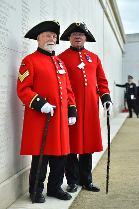 Chelsea Pensioners James Fellows From Mercian Reg. (l) And David Grant From The Middlesex Reg.(r) Attend Armistice Day At The National Memorial Arboretum Alrewas Staffs.