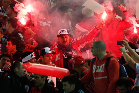 River Plate Fans Wave Flares Stands Editorial Stock Photo - Stock Image