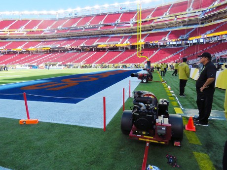 Panthers endzone painted for Super Bowl 50 at Levi's Stadium