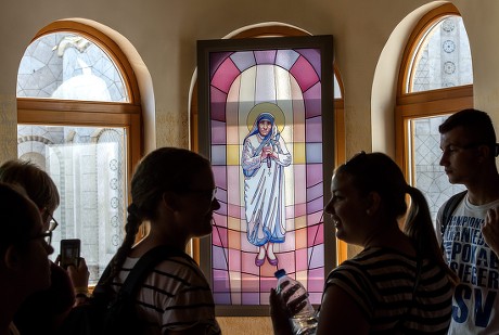 Tourists Look Stained Glass Mother Teresa Editorial Stock Photo - Stock