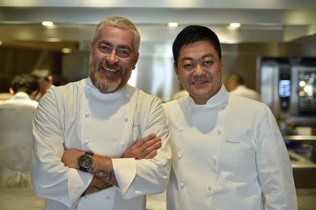 Brazilian Chef Alex Atala (l) and Japanese Chef Yoshihiro Narisawa Pose in Narisawa's Restaurant Kitchen in Tokyo Japan 08 February 2016 Both Chefs Will Cook Together For a Dinner Marking the 120th Anniversary of the Establishment of Diplomatic Relations Between the Two Countries Japan Tokyo