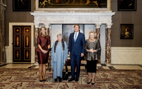 (l-r) Dutch Queen Maxima British Writer a S Byatt King Willem-alexander and Princess Beatrix Pose During the 'Erasmusprijs 2016' (erasmus Prize) Ceremony at the Royal Palace in Amsterdam the Netherlands 08 December 2016 the Jury Calls Byatt a Born Storyteller with a Keen Eye For Social Relations Netherlands Amsterdam