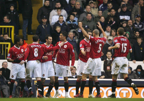 Manchester United Players Celebrate Oprning Goal Editorial Stock Photo