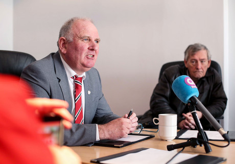 Derry City FC vice-chairman Sean Barrett speaking to the media regarding the death of club captain Ryan McBride