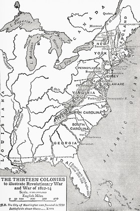 Map Showing Thirteen Colonies Illustrate Revolutionary Editorial Stock ...