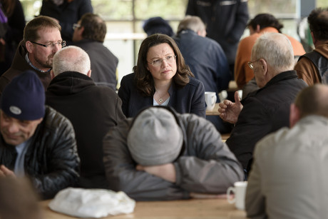 Germany's Minister of Labor and Social Affairs Andrea Nahles visits soup kitchen in Berlin - 11 Apr 2017