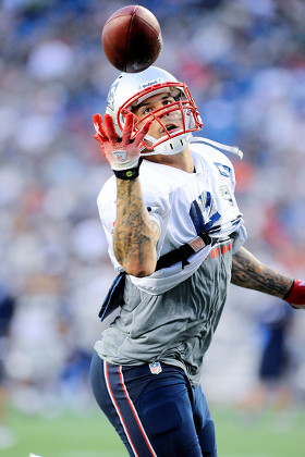 Tight end Aaron Hernandez (81) of the New England Patriots was