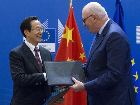 China's Agriculture Minister Han Changfu visits EU commission, Brussels, Belgium - 21 Apr 2017