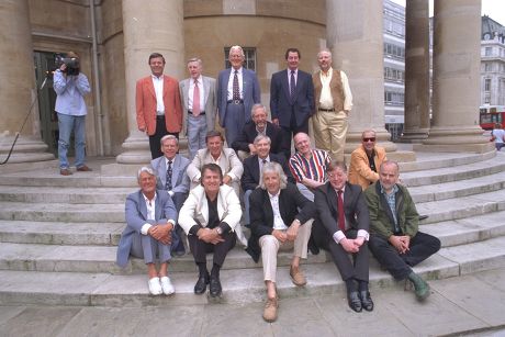Fifteen Of The Original Radio 1 Dj's Line-up On The Steps Of All Soul's Church Central London This Morning (friday) In A Recreation Of The Original Publicity Photograph Taken 30 Years Ago That Launched The New Station. (l-r) Back Row: Tony Blackbur